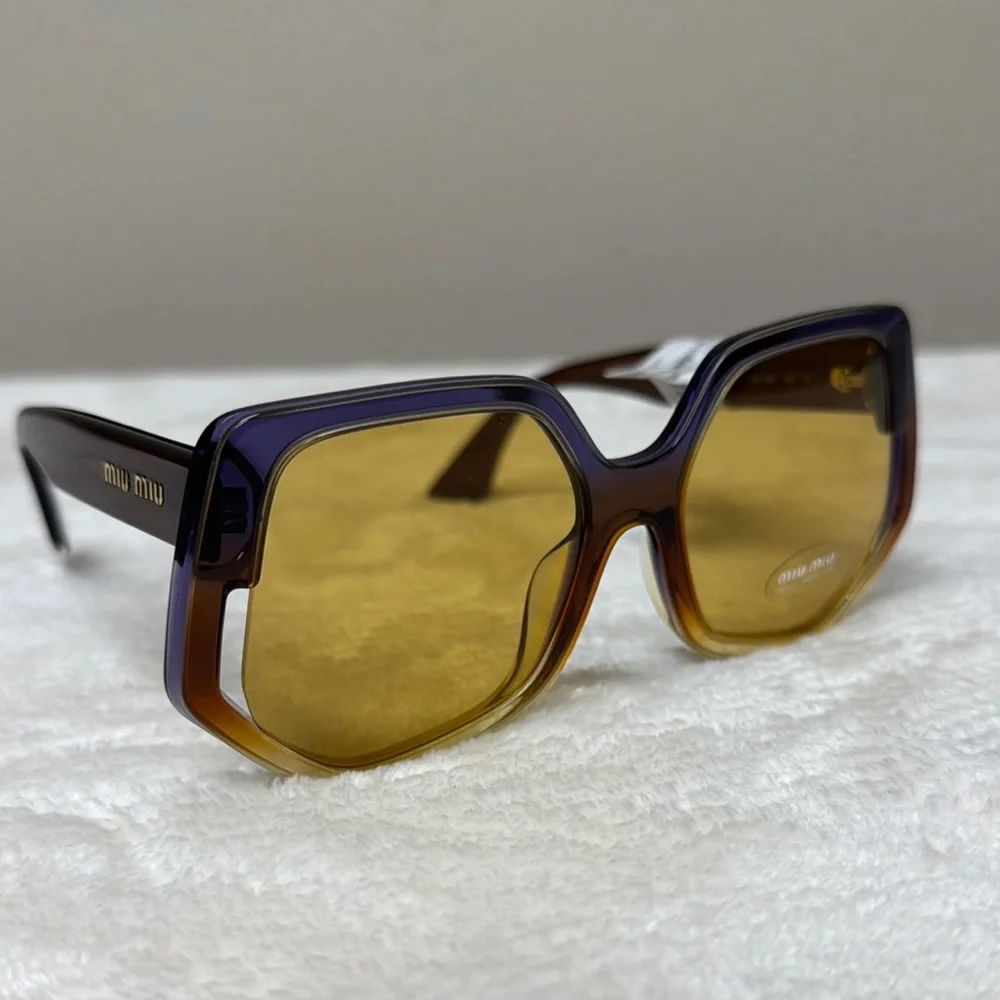 Miu Miu Brown and Yellow Gradient Square Sunglasses